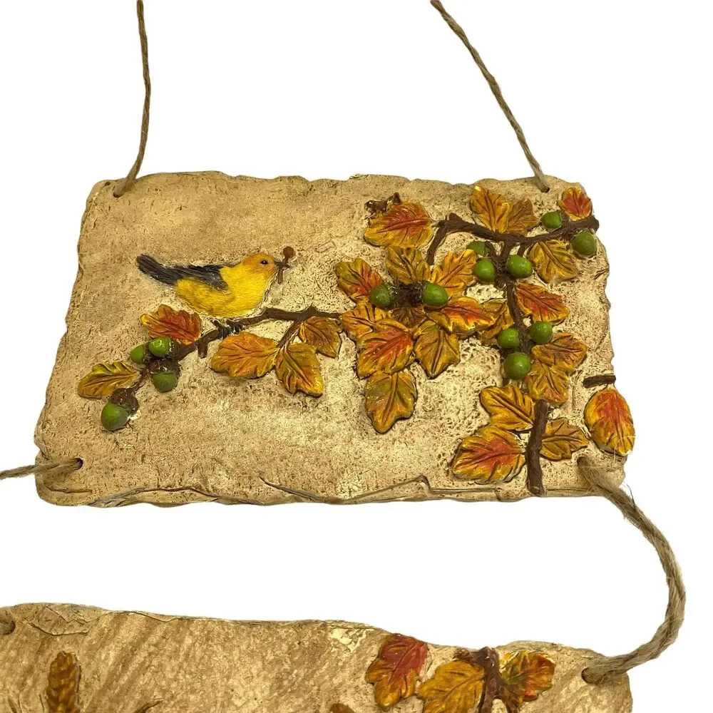 Fall Harvest Wall Hanging Vintage Pumpkins Mouse Butterfly Bird Charming 22